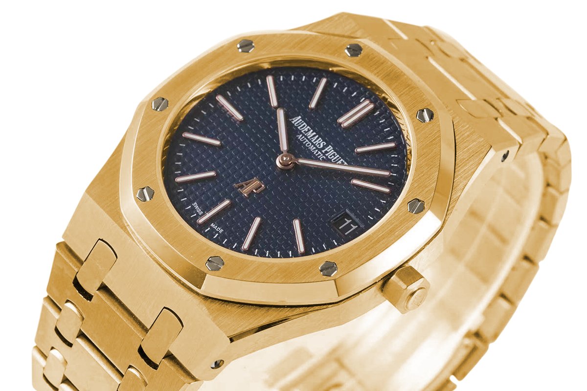 Royal Oak 15202 39mm Blue Dial in Yellow Gold