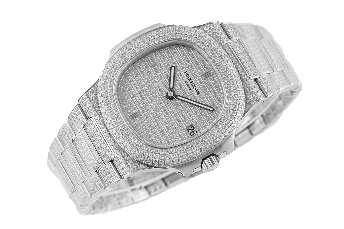 nautilus jumbo 5711 Di*m*nd dial in white gold with paved Di*m*nds