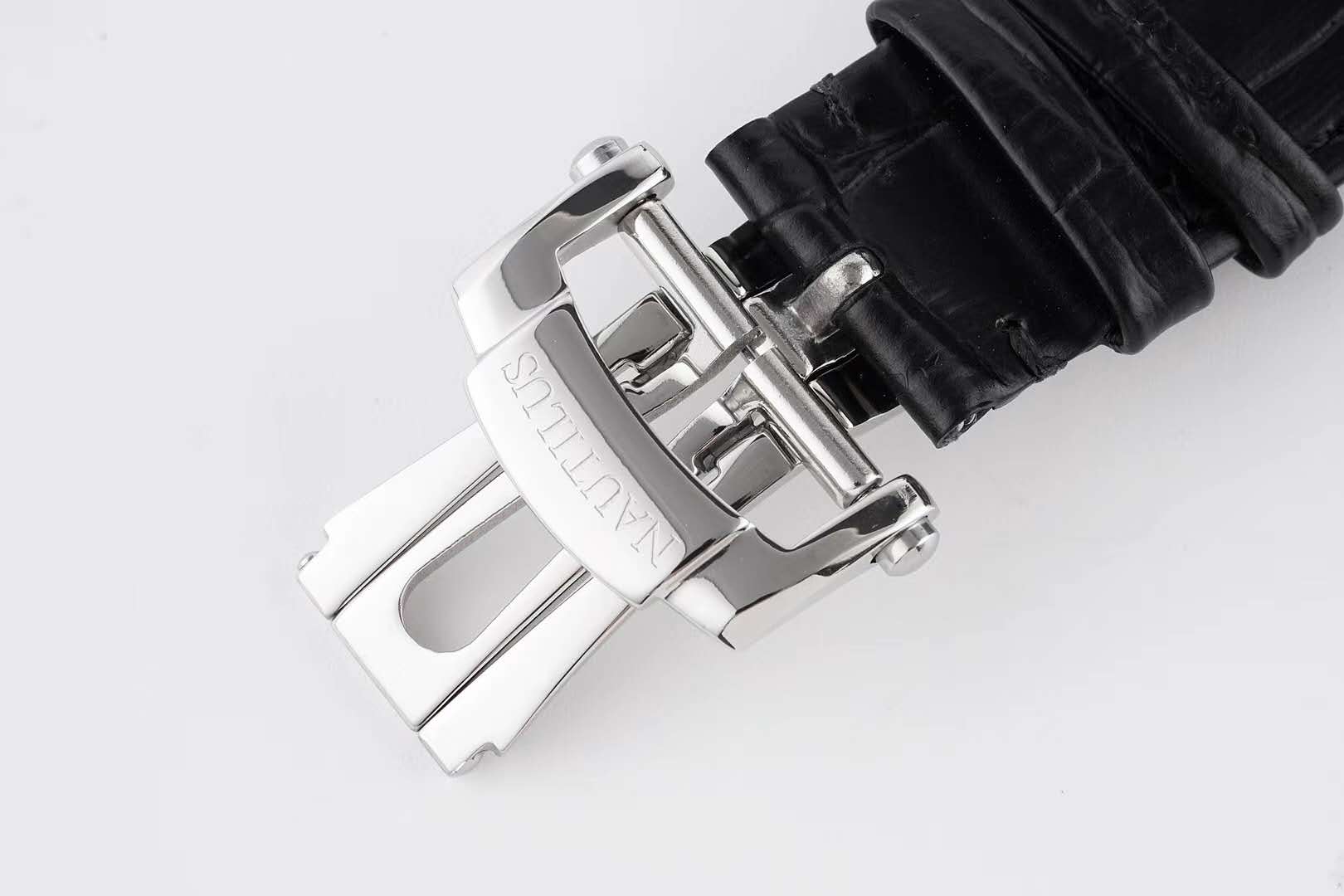 Nautilus 5980/1A-019 White Dial in Steel on Leather Strap