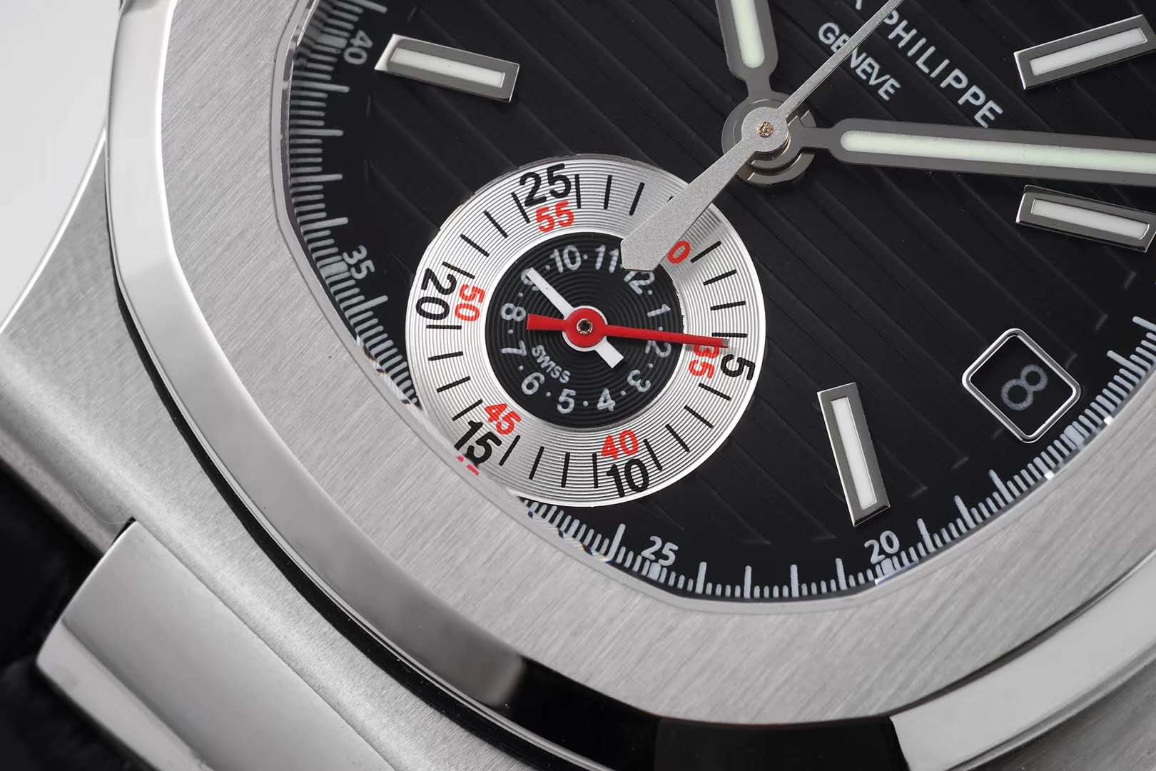 Nautilus 5980/1A-014 Black Dial in Steel on Leather Strap