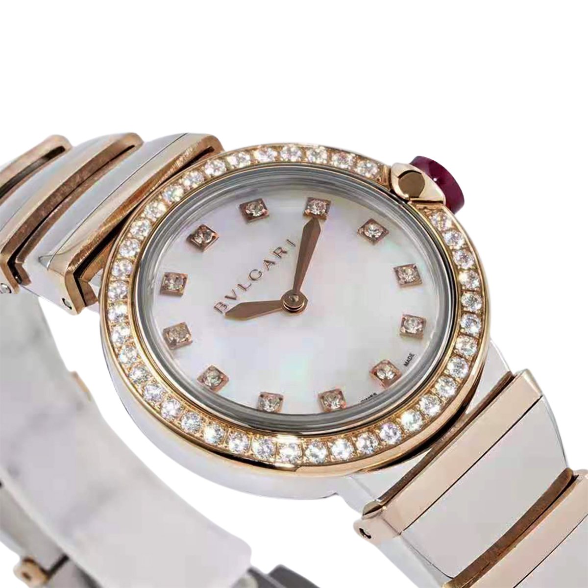 lvcea mop dial in rose gold/steel with Di*m*nd bezel