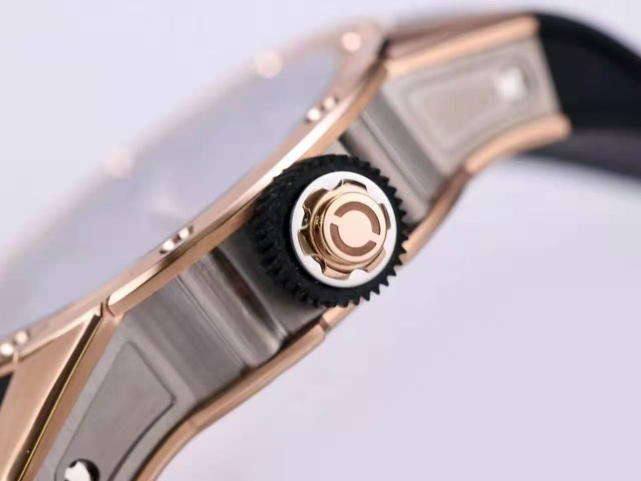 RM063-01 Automatic Winding Dizzy Hands in Red Gold/Titanium on Black Rubber Strap