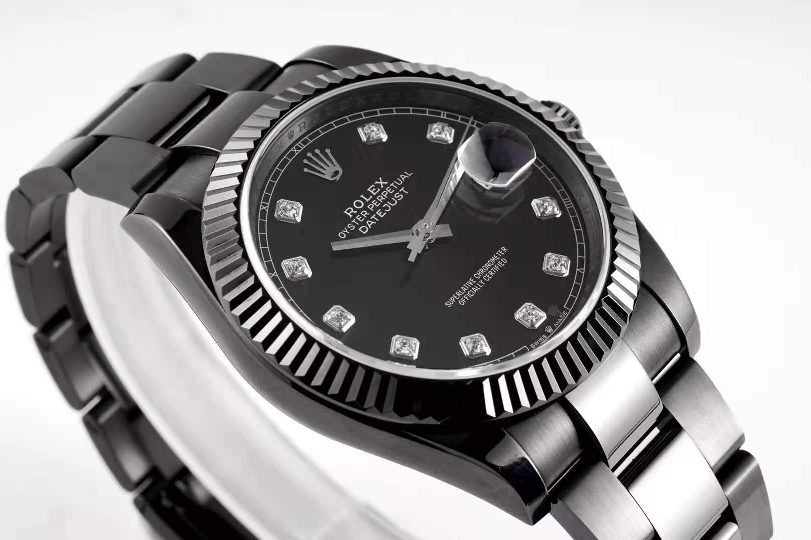 datejust 41 black dial with Di*m*nd markers in pvd black