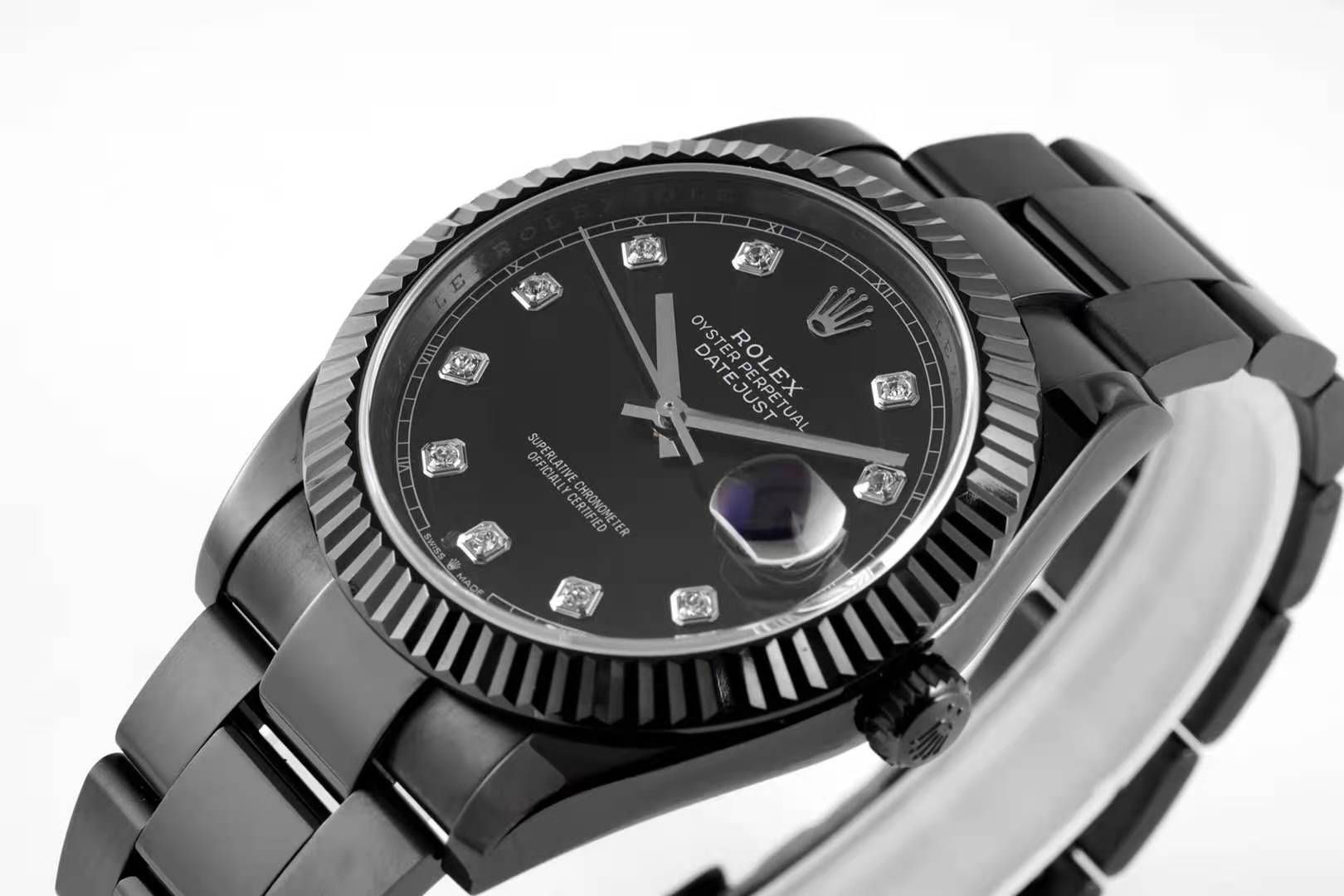 datejust 41 black dial with Di*m*nd markers in pvd black