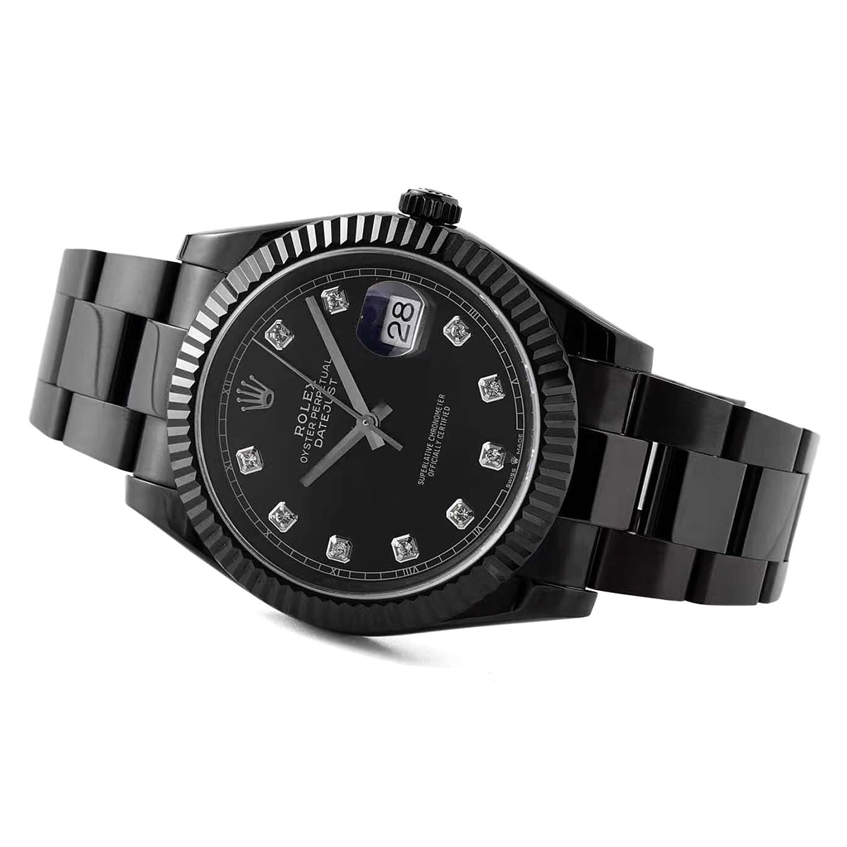 datejust 41 black dial with Di*m*nd markers in pvd black