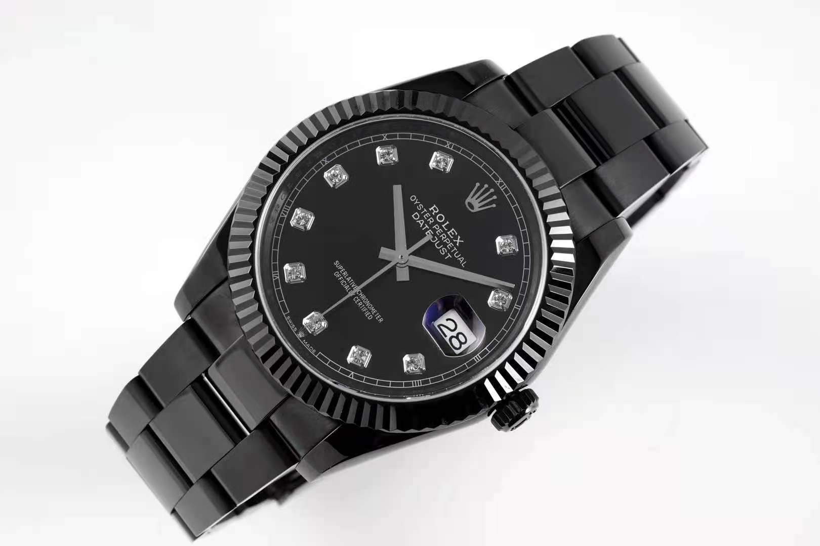 datejust 41 black dial with Di*m*nd markers in pvd black
