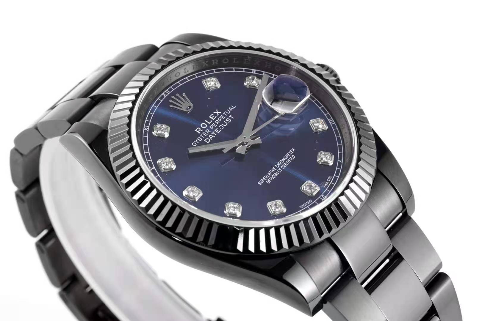 datejust 41 blue dial with Di*m*nd markers in pvd black