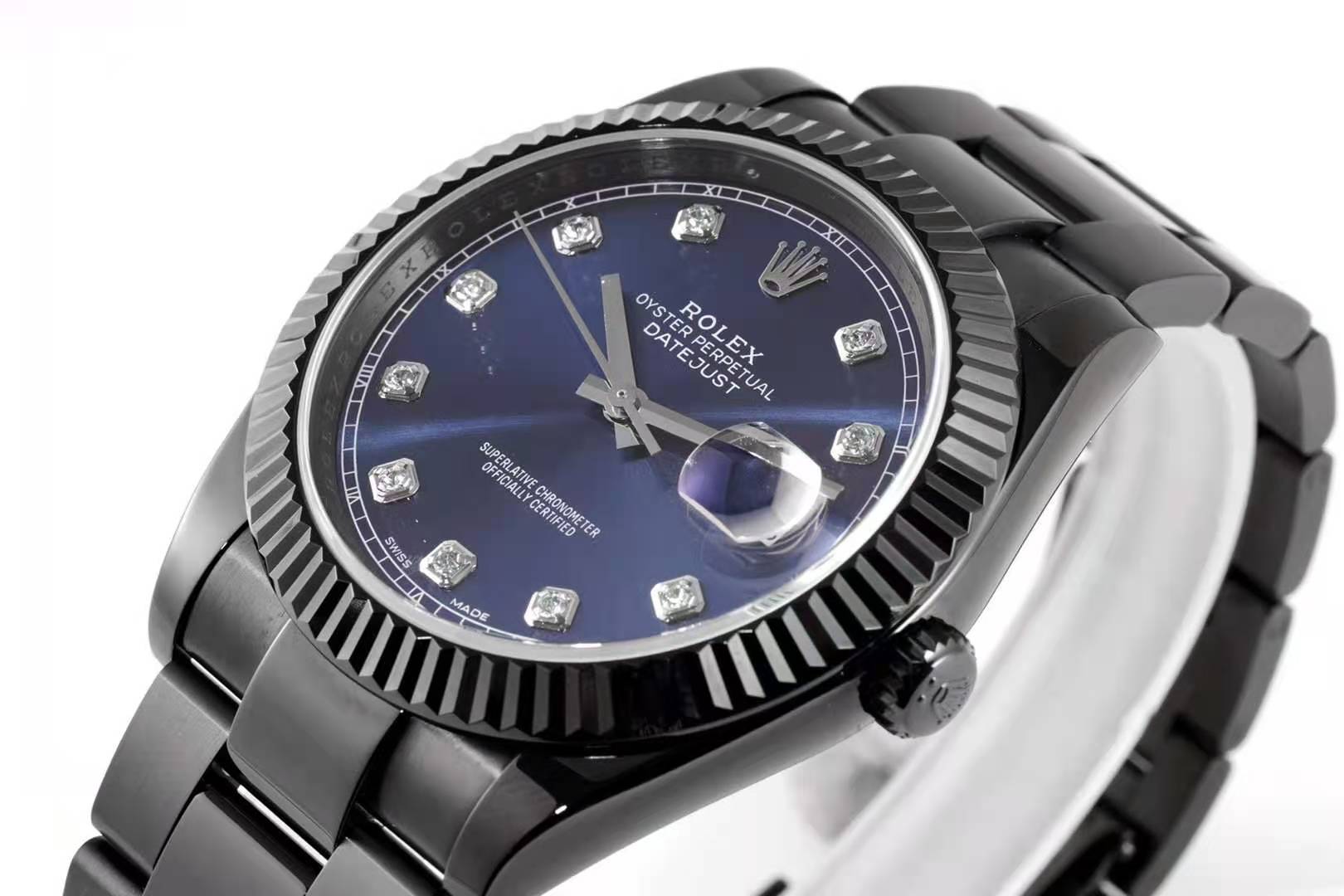 datejust 41 blue dial with Di*m*nd markers in pvd black