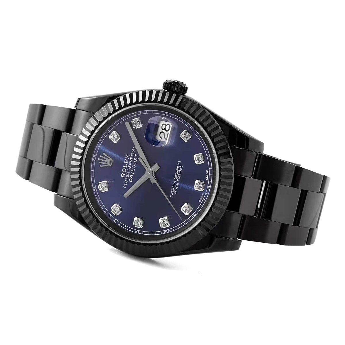 datejust 41 blue dial with Di*m*nd markers in pvd black