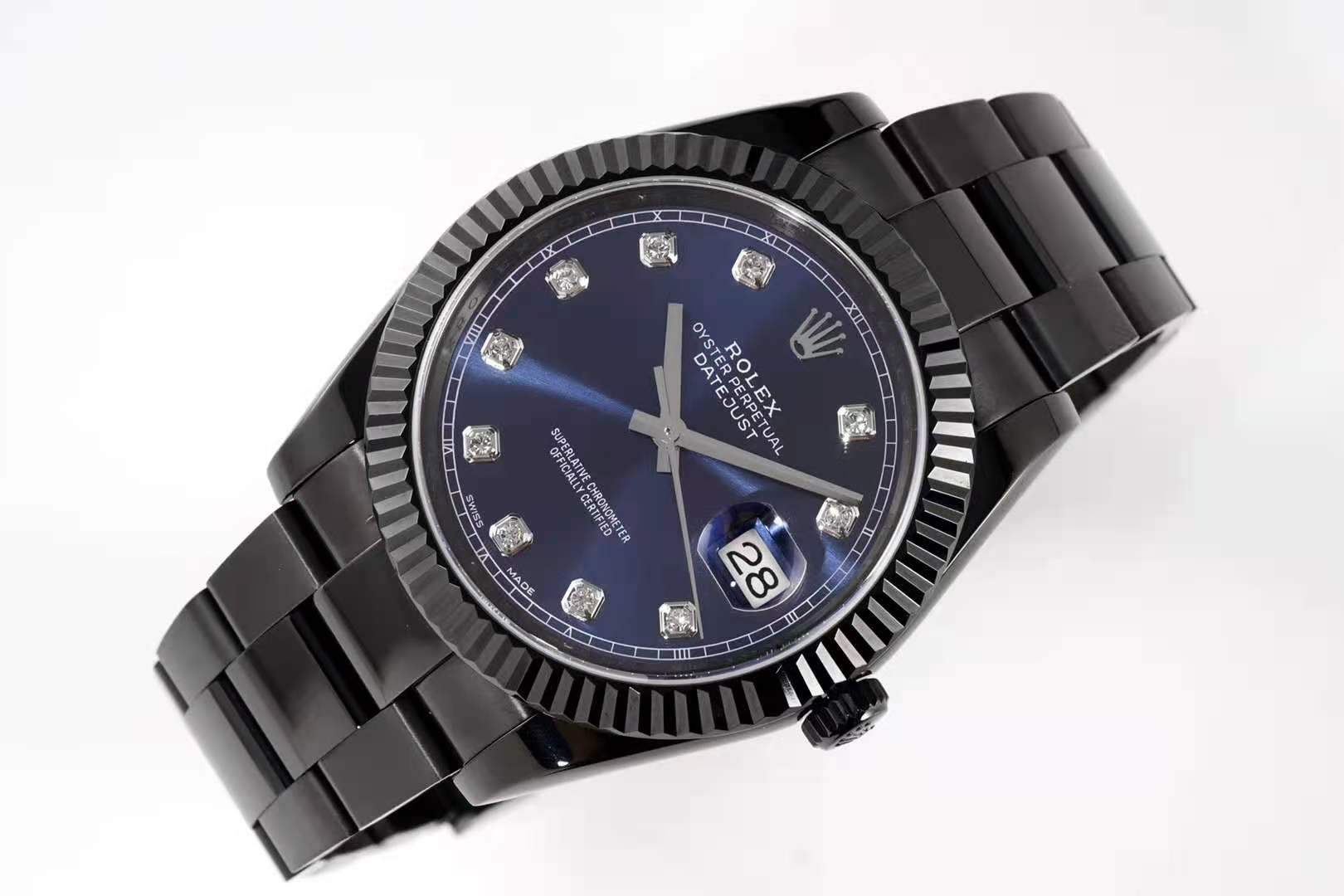 datejust 41 blue dial with Di*m*nd markers in pvd black