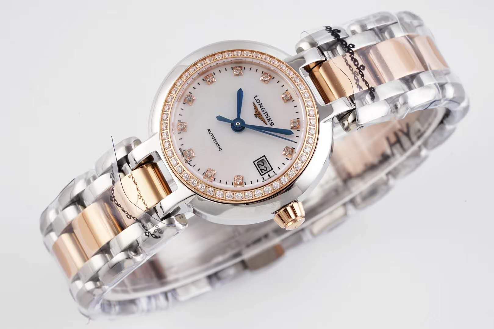 primaluna mop white dial with Di*m*nd markers and Di*m*nd bezel in rose gold