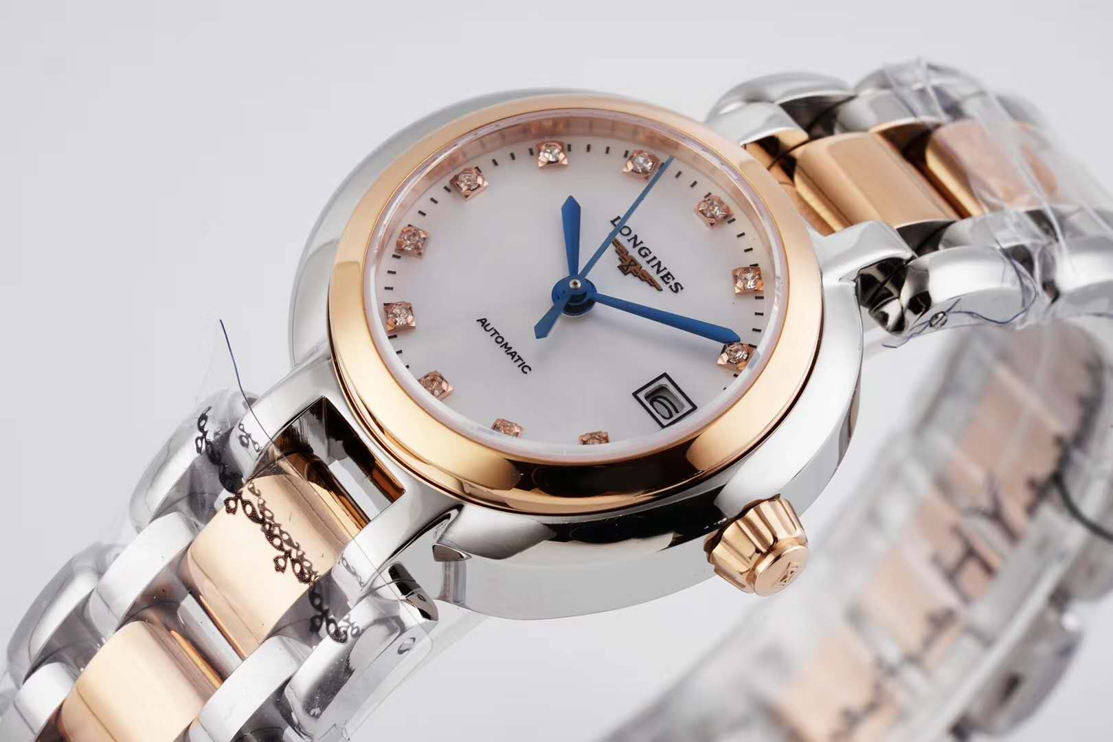 primaluna mop white dial with Di*m*nd markers in rose gold