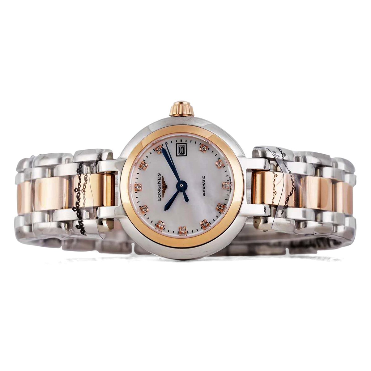 primaluna mop white dial with Di*m*nd markers in rose gold