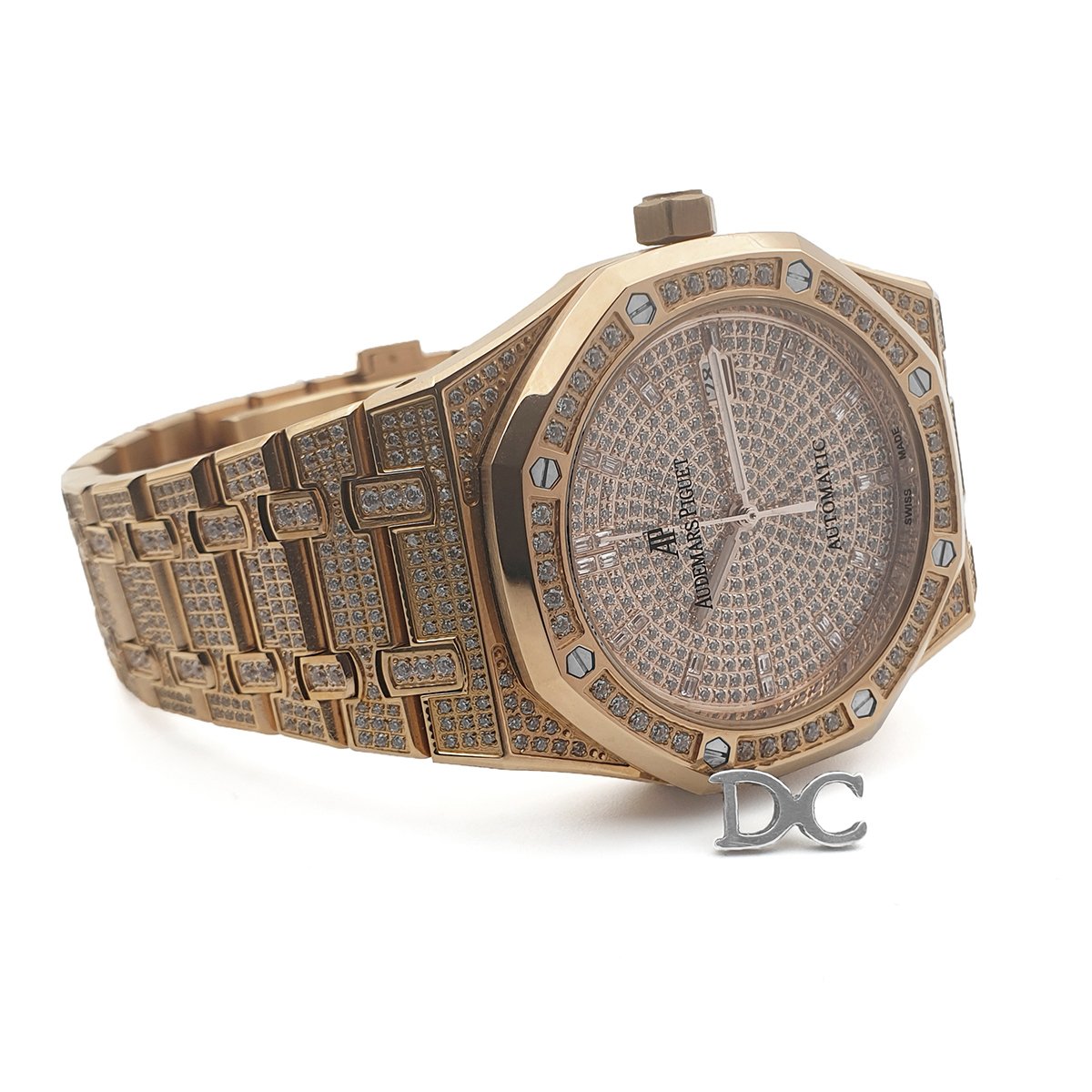 royal oak 41mm 15402or full Di*m*nd paved in pink gold on bracelet