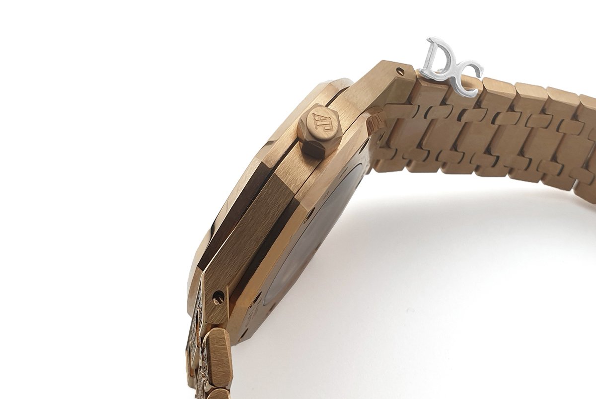 royal oak 41mm 15402or full Di*m*nd paved in pink gold on bracelet