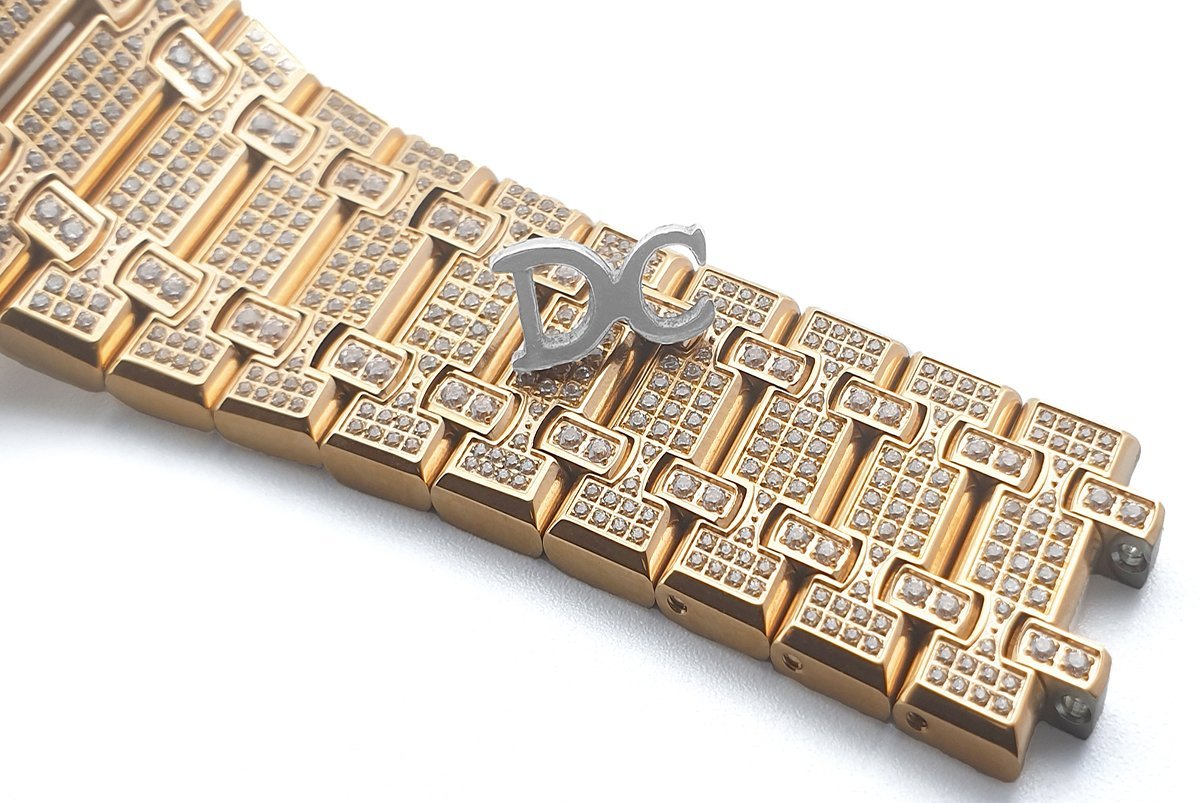 royal oak 41mm 15402or full Di*m*nd paved in pink gold on bracelet