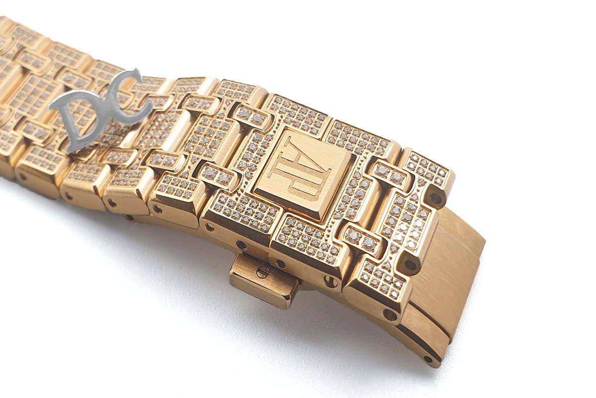 royal oak 41mm 15402or full Di*m*nd paved in pink gold on bracelet