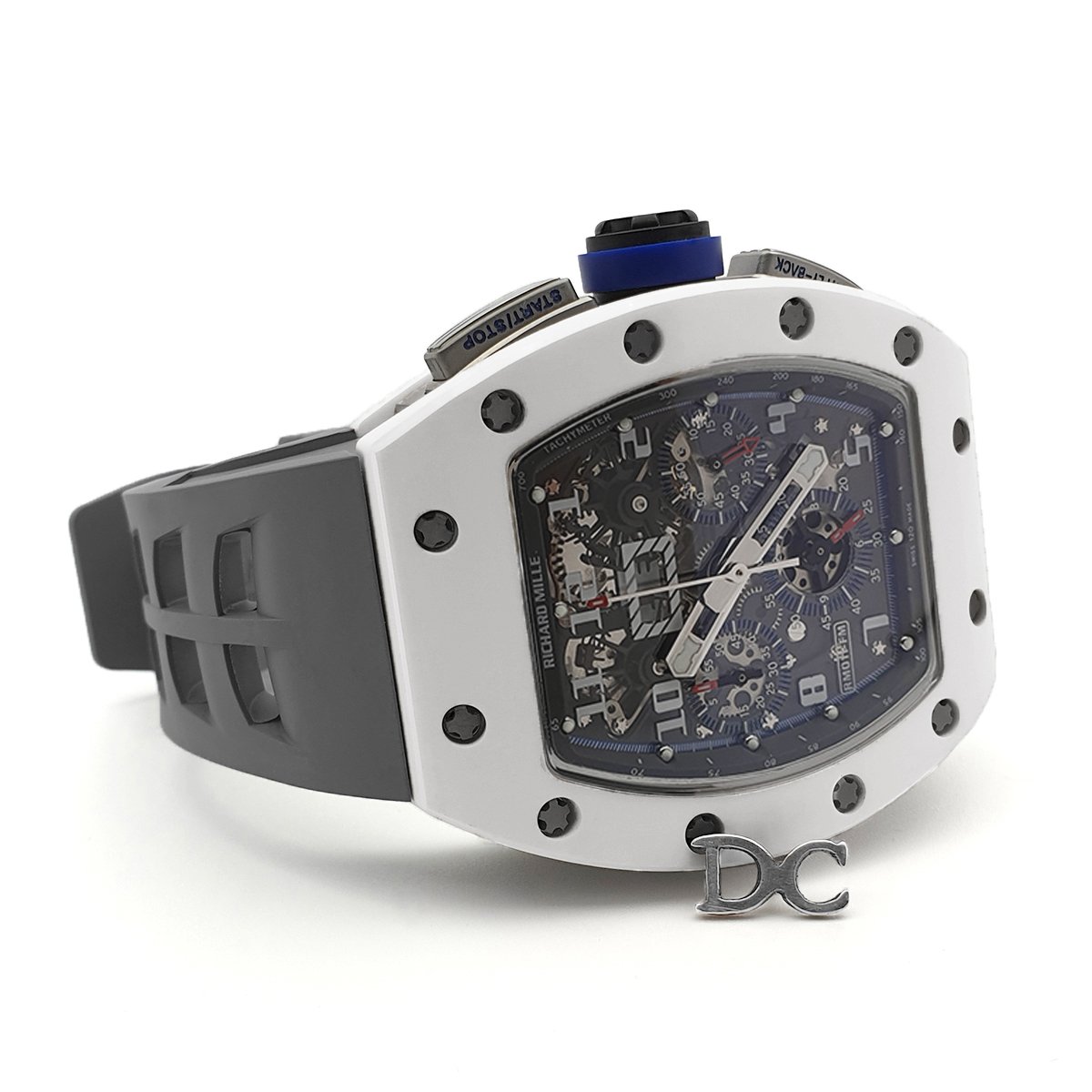 RM 011 Saint Tropez Polo Club White ATZ Ceramic and Titanium on Grey Rubber Strap