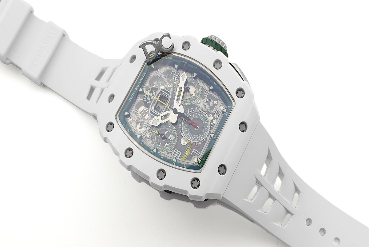 RM 011-02 Le Mans Classic Chronograph in Green on White Rubber Strap