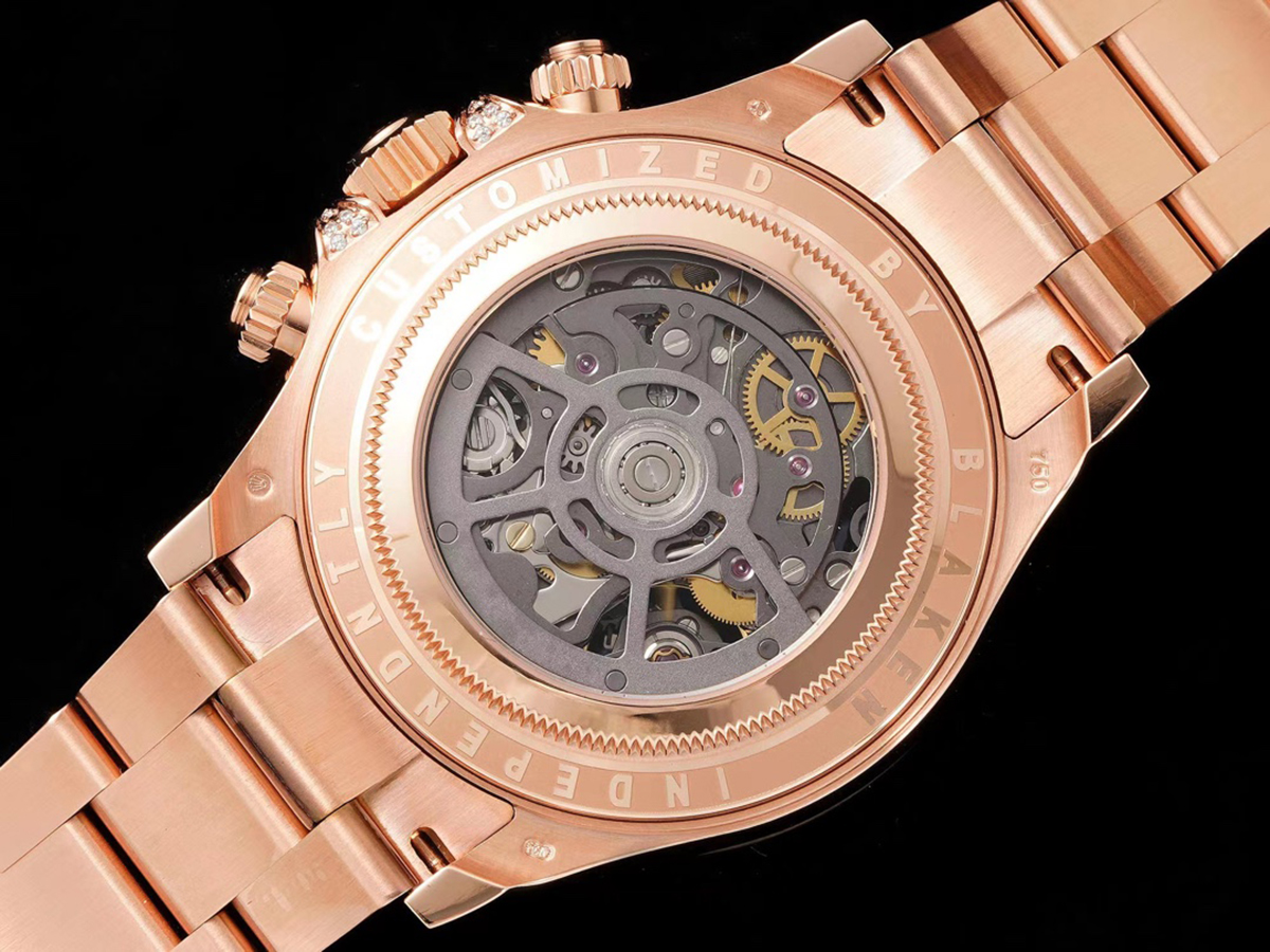 blaken daytona skeleton dial with rainbow Di*m*nd bezel in rose gold