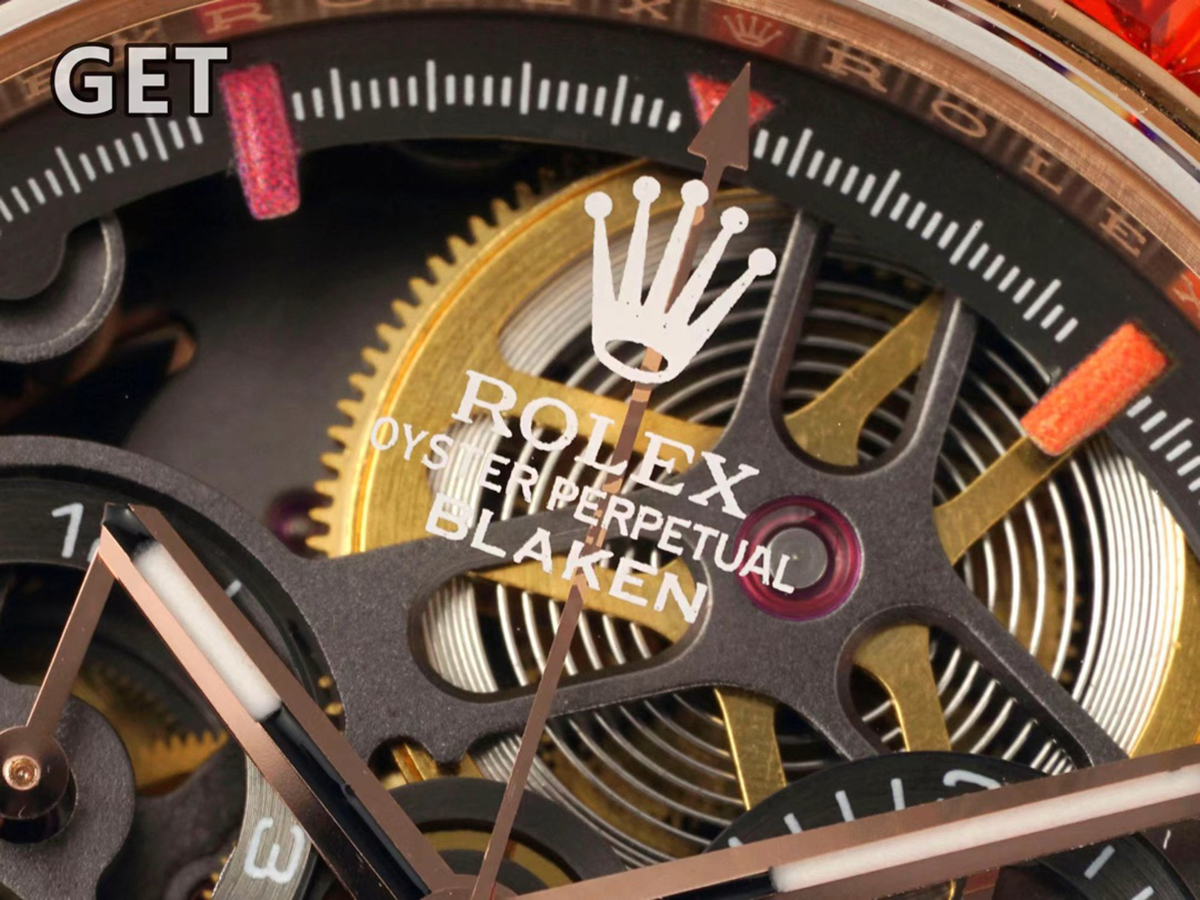 blaken daytona skeleton dial with rainbow Di*m*nd bezel in rose gold