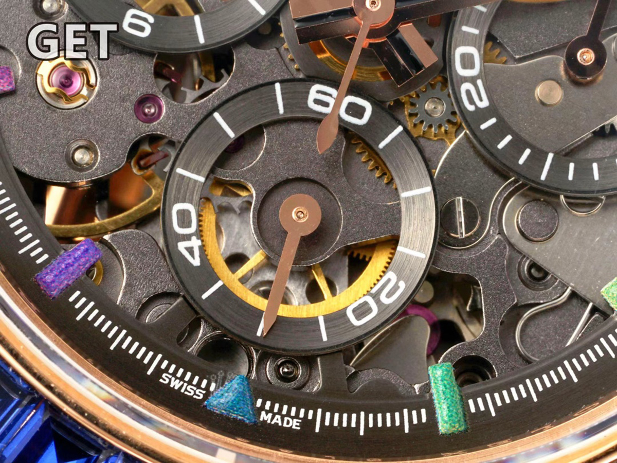 blaken daytona skeleton dial with rainbow Di*m*nd bezel in rose gold