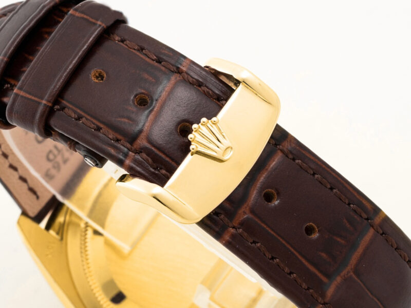 Day-Date 40 Black Dial in Yellow Gold on Leather Strap