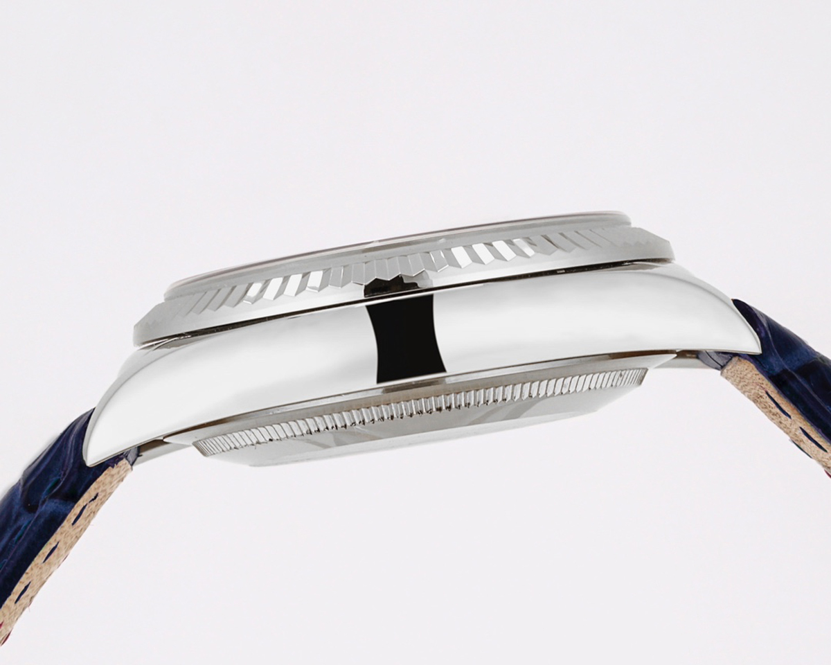 Day-Date 40 Blue Dial in White Gold on Leather Strap