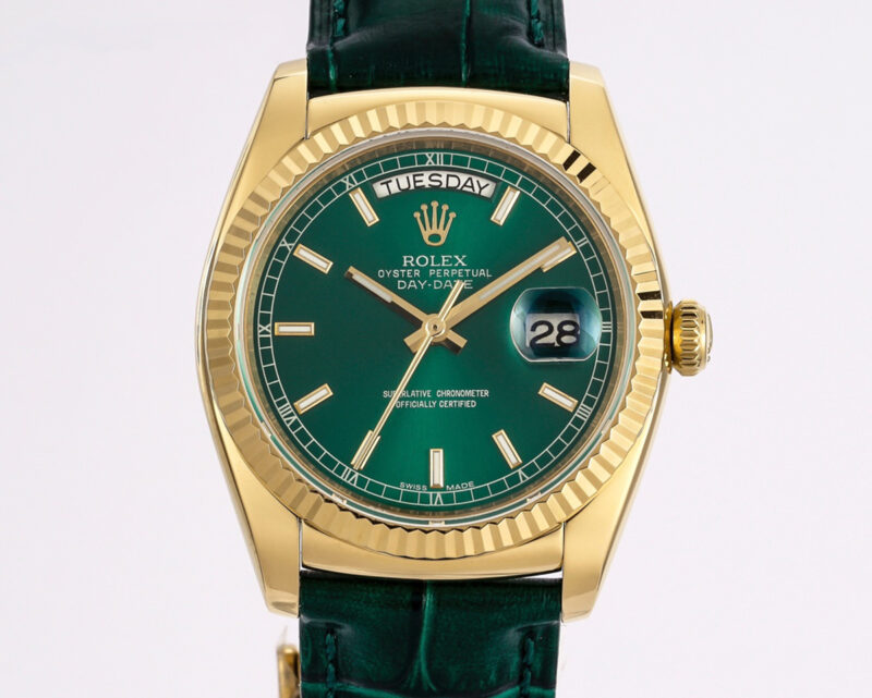 Day-Date 40 White Dial in Yellow Gold on Leather Strap