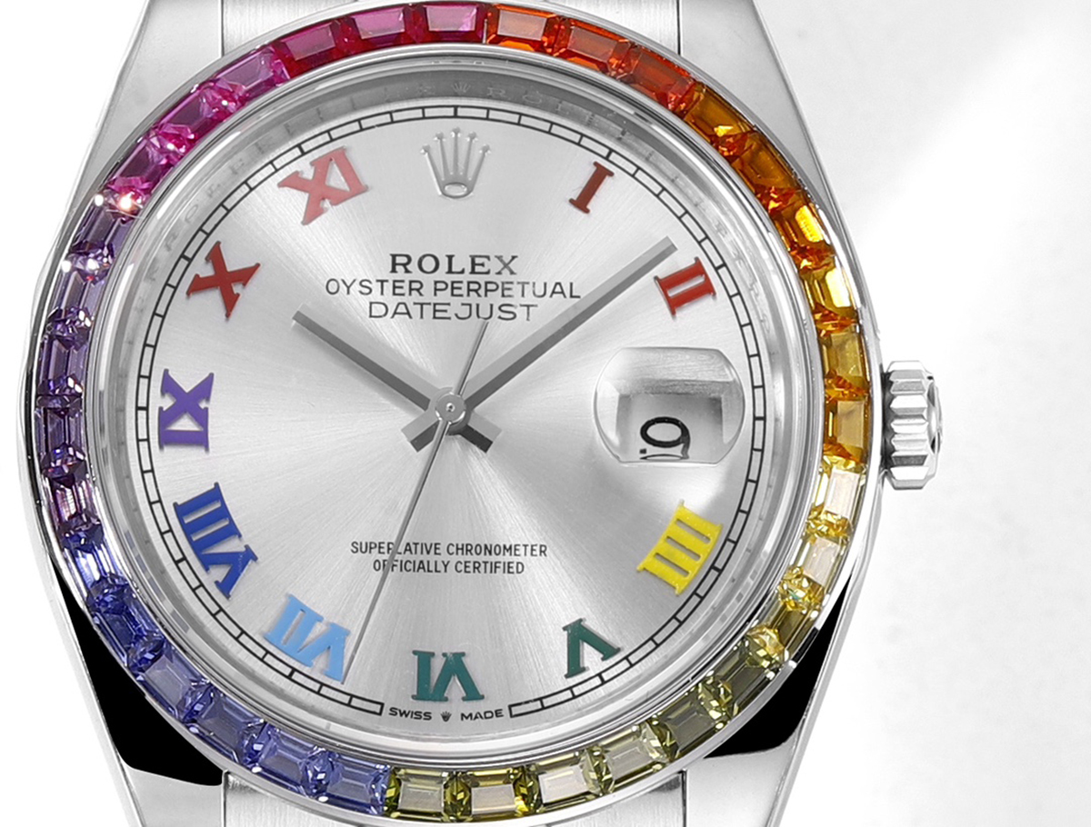 datejust 41 silver dial roman markers with rainbow Di*m*nd bezel in steel on oyster bracelet