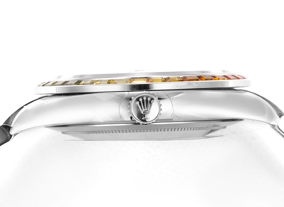 datejust 41 silver dial roman markers with rainbow Di*m*nd bezel in steel on oyster bracelet