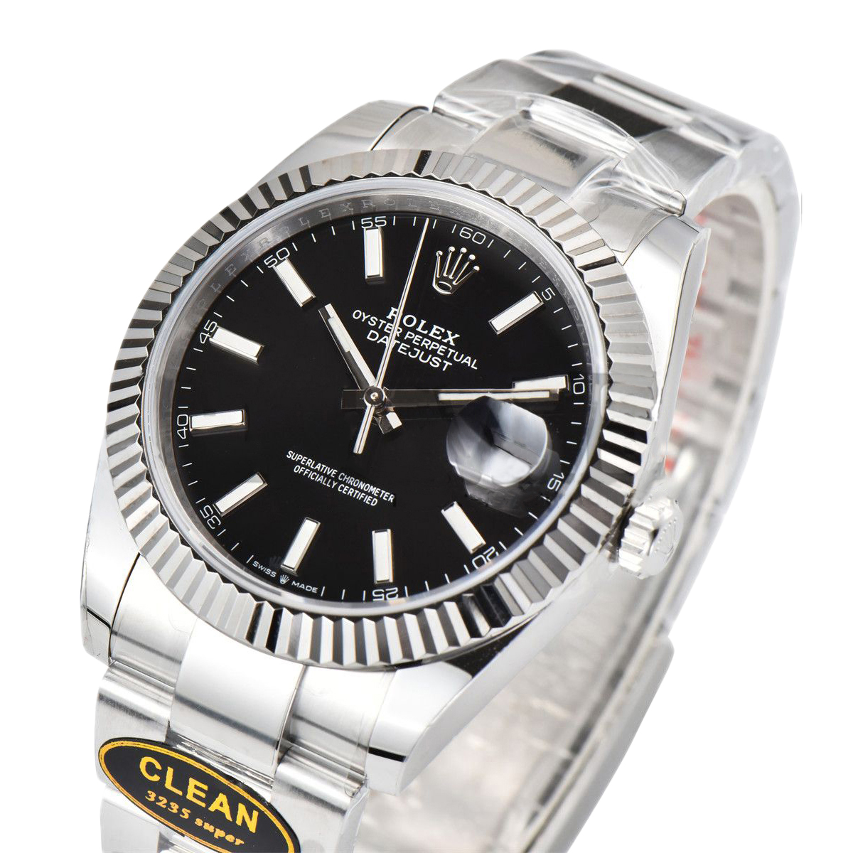 Datejust 41 126334 Clean Factory Bright Black Dial Stick Markers on Oyster Bracelet