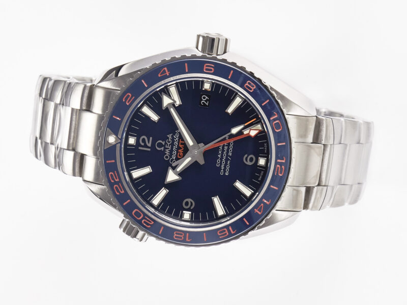 Planet Ocean 600M Co-Axial GMT 43.5mm VSF 1:1 Best Edition Blue Dial Blue Ceramic Bezel on SS Bracelet A8605 Super Clone